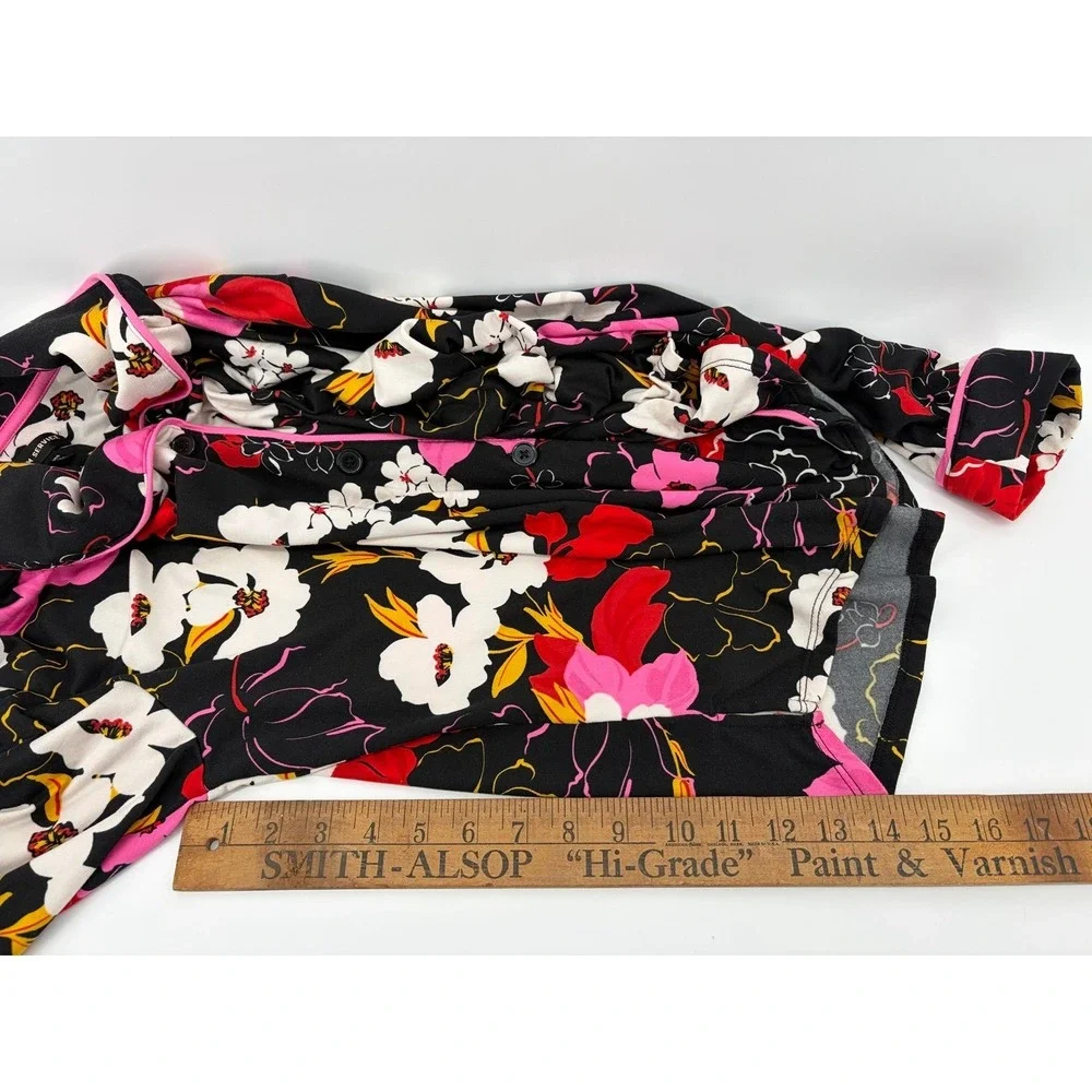 Room Service Pajama Set Shawl Collar Black Floral, Super Soft, Women's Size XXL